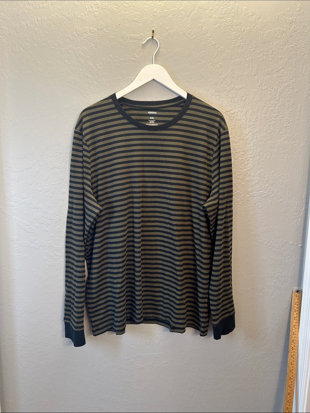 Sonoma Striped Crew Neck Long Sleeve Tee - Olive Green & Black